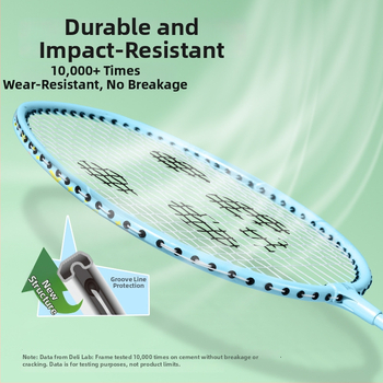 Bedmintonová raketa s teleskopickou reguláciou a deleným dizajnom, rám z železného zliatiny, dĺžka 665 mm, vlákna s vysokou elasticitou