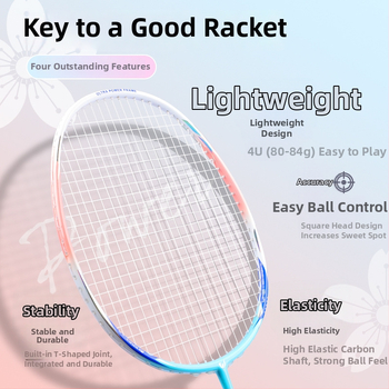 WITESS badmintonireket süsinikkiust raamiga, kaal 80–84 g, nailonist stringid, sirge telg, käepide G5, sobib badmintonile ja tennisile, treeninguks