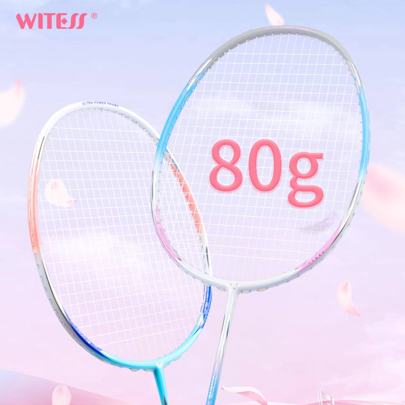 WITESS badmintonireket süsinikkiust raamiga, kaal 80–84 g, nailonist stringid, sirge telg, käepide G5, sobib badmintonile ja tennisile, treeninguks