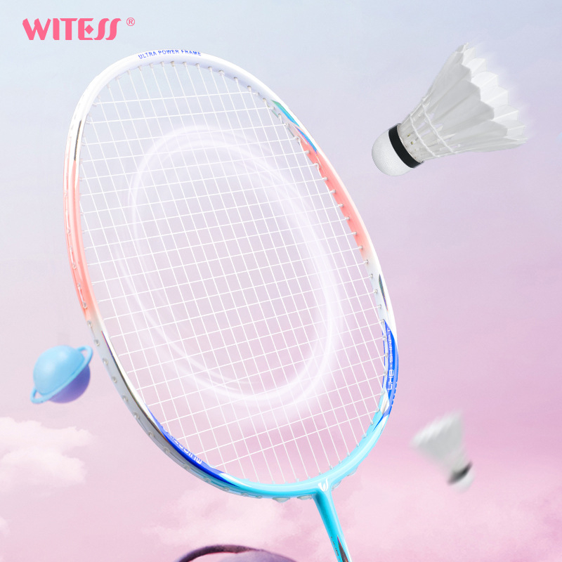 WITESS badmintonireket süsinikkiust raamiga, kaal 80–84 g, nailonist stringid, sirge telg, käepide G5, sobib badmintonile ja tennisile, treeninguks