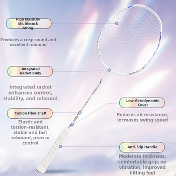Badmintoni reket meestele ja naistele, süsinikkiust raam, kaal 80–84 g, käepideme paksus G4, otsene löök, nailonist stringid