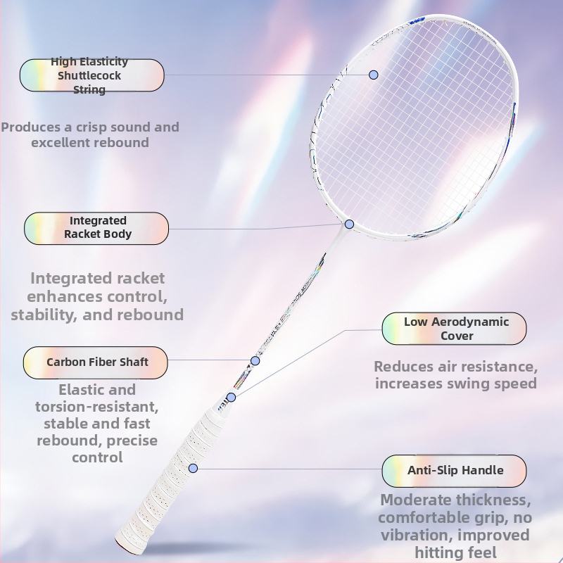 Bedmintonová raketa pre mužov a ženy, rám z karbónového vlákna, hmotnosť 80–84 g, hrúbka gripu G4, priamy úder, nylonové struny