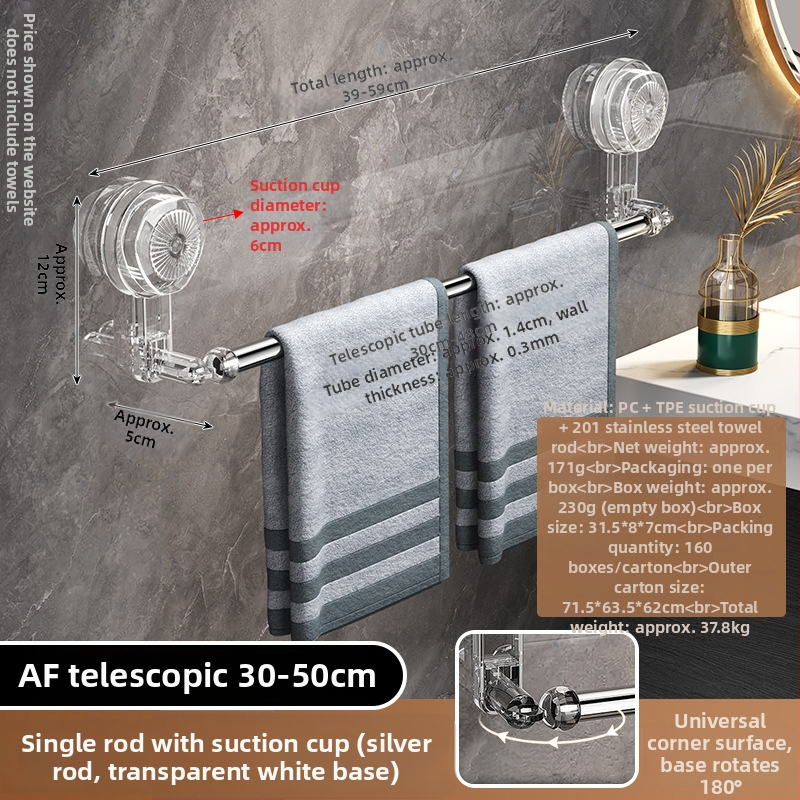 Nerezový vešiačik na uteráky s prísavkou, bez vŕtania, výsuvný, do kúpeľne