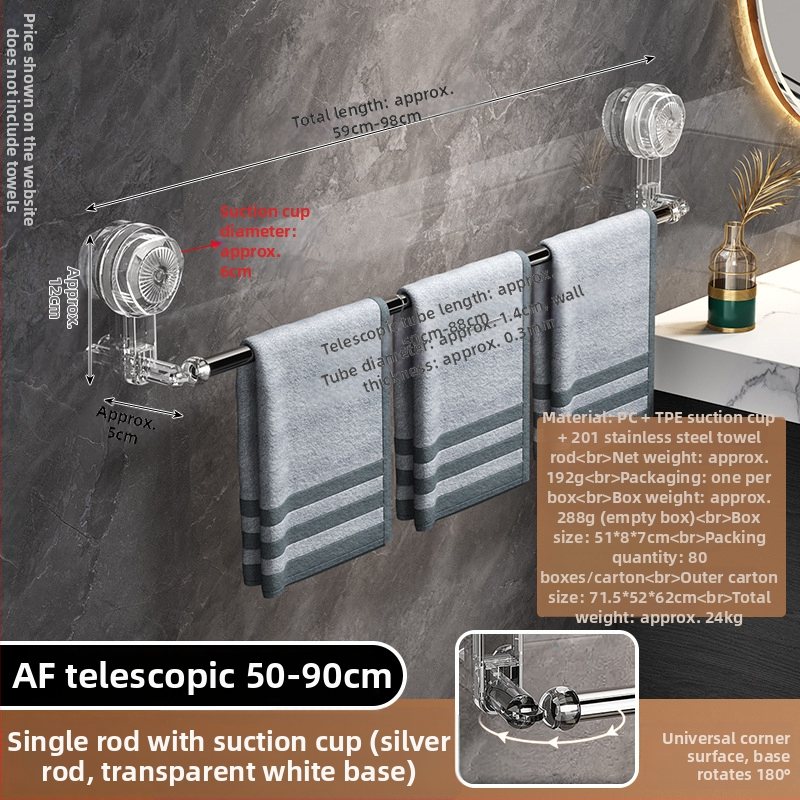 Nerezový vešiačik na uteráky s prísavkou, bez vŕtania, výsuvný, do kúpeľne