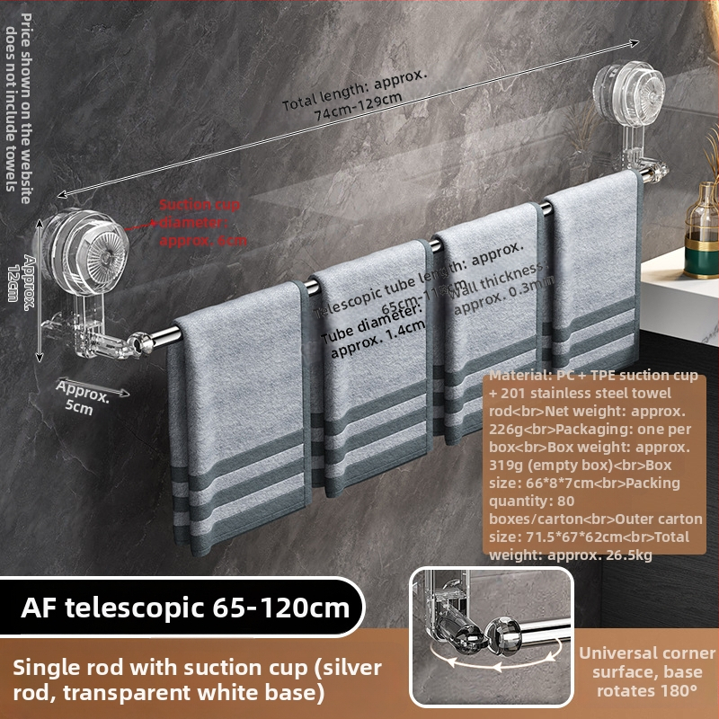 Nerezový vešiačik na uteráky s prísavkou, bez vŕtania, výsuvný, do kúpeľne