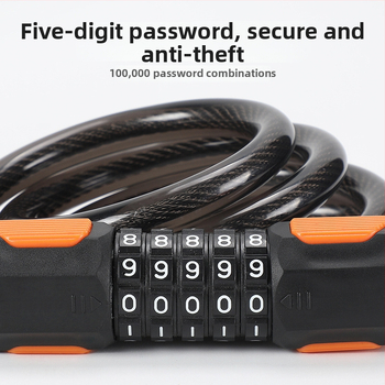 Päťčíselný zámok na bicykel JOHORSE CB-11028, oceľové lanko, všeobecné použitie, hmotnosť 500 g