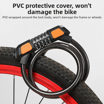 Päťčíselný zámok na bicykel JOHORSE CB-11028, oceľové lanko, všeobecné použitie, hmotnosť 500 g