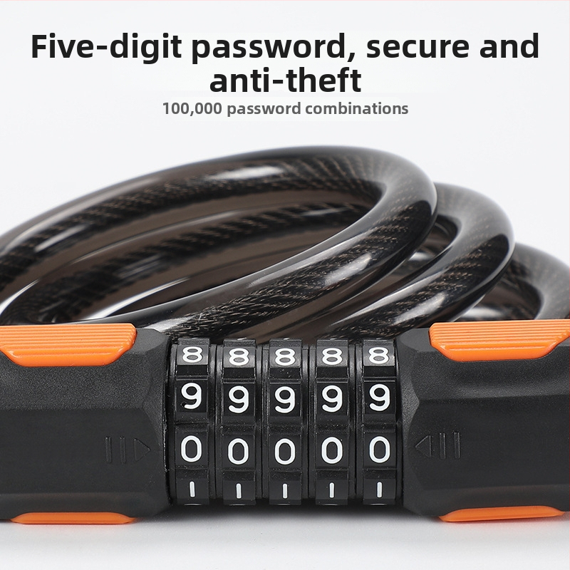 Piecu ciparu velosipēdu koda atslēga JOHORSE CB-11028, tērauda kabelis, vispārējā izmantošana, svars 500 g