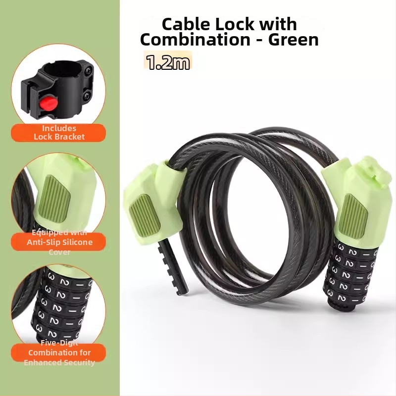 Päťčíselný zámok na bicykel JOHORSE CB-11028, oceľové lanko, všeobecné použitie, hmotnosť 500 g