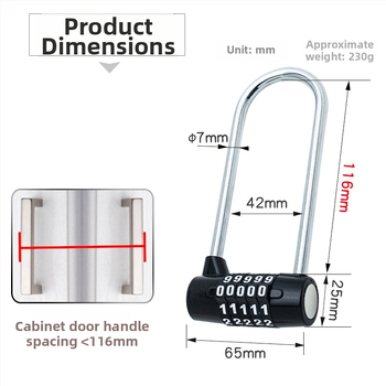 Rukoväť skrinky s číselným zámkom | model JL-115, materiál: zliatina zinku + PC, hrúbka zámkovej tyče 7 mm, rozstup zámkovej tyče 43 mm, typ: čísla, štýl: moderná jednoduchosť