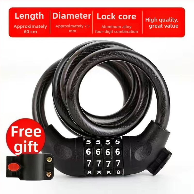 Zámok na bicykel s heslom a oceľovým káblom, prenosný anti‑krádežný zámok pre horské bicykle