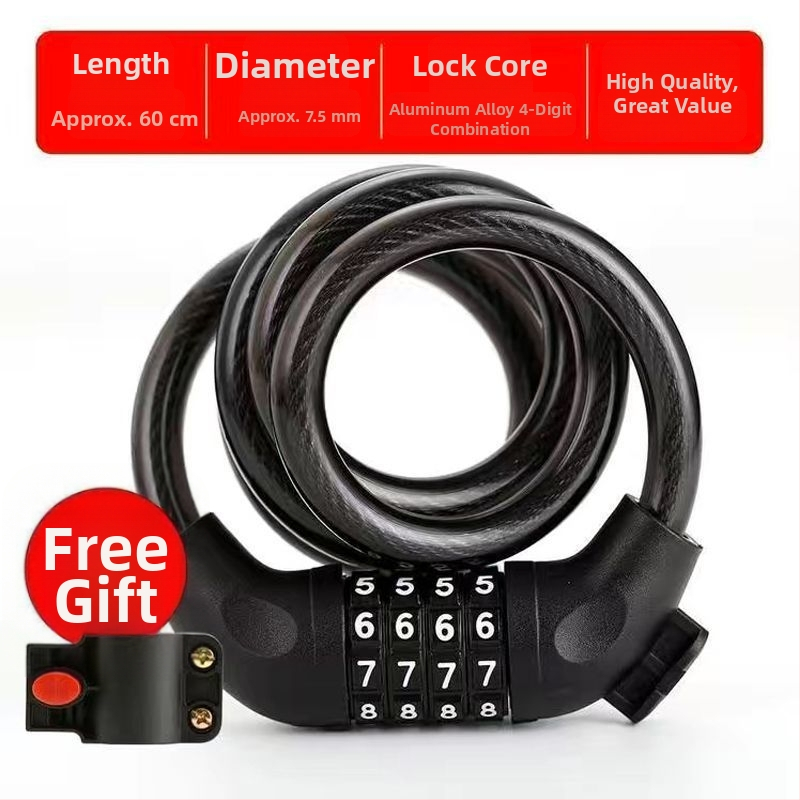 Zámok na bicykel s heslom a oceľovým káblom, prenosný anti‑krádežný zámok pre horské bicykle