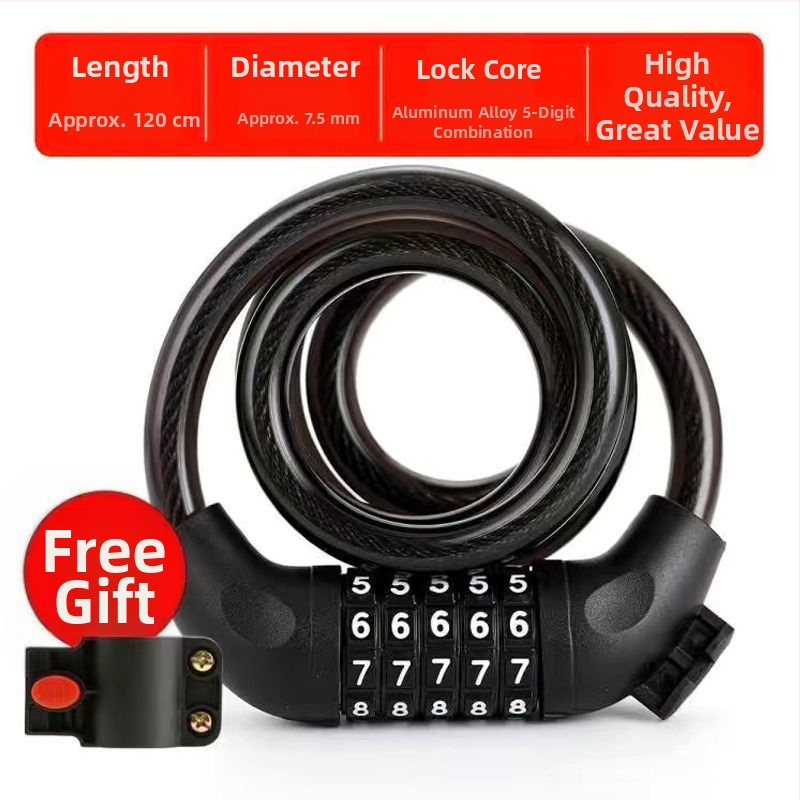 Zámok na bicykel s heslom a oceľovým káblom, prenosný anti‑krádežný zámok pre horské bicykle