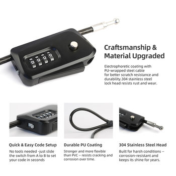 01D6-ADJ Zámok s heslom pre bicykle, kočíky, kolobežky a elektrické bicykle — nekonečne nastaviteľný, telo zo zliatiny zinku, 335 g