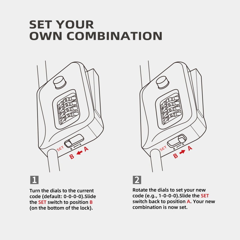 01D6-ADJ Zámok s heslom pre bicykle, kočíky, kolobežky a elektrické bicykle — nekonečne nastaviteľný, telo zo zliatiny zinku, 335 g