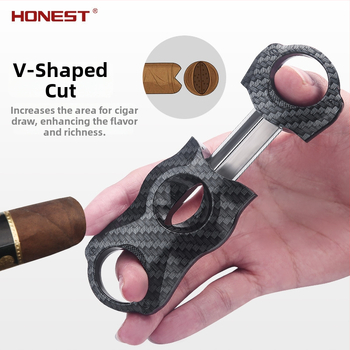 Nožnice na cigare, dvojstranné, nerezová oceľ, povrch karbónových vlákien, značka Hong Lin, ručné ovládanie