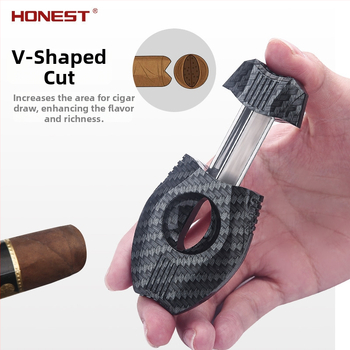 Nožnice na cigare, dvojstranné, nerezová oceľ, povrch karbónových vlákien, značka Hong Lin, ručné ovládanie