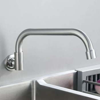 Nerezový kuchynský drezový kohút s inštaláciou do steny, otočný, len studená voda, keramický diskový ventil, brúsený povrch