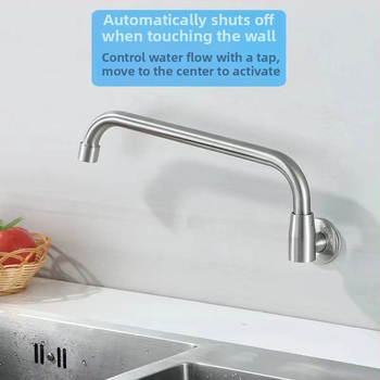 Nerezový kuchynský drezový kohút s inštaláciou do steny, otočný, len studená voda, keramický diskový ventil, brúsený povrch