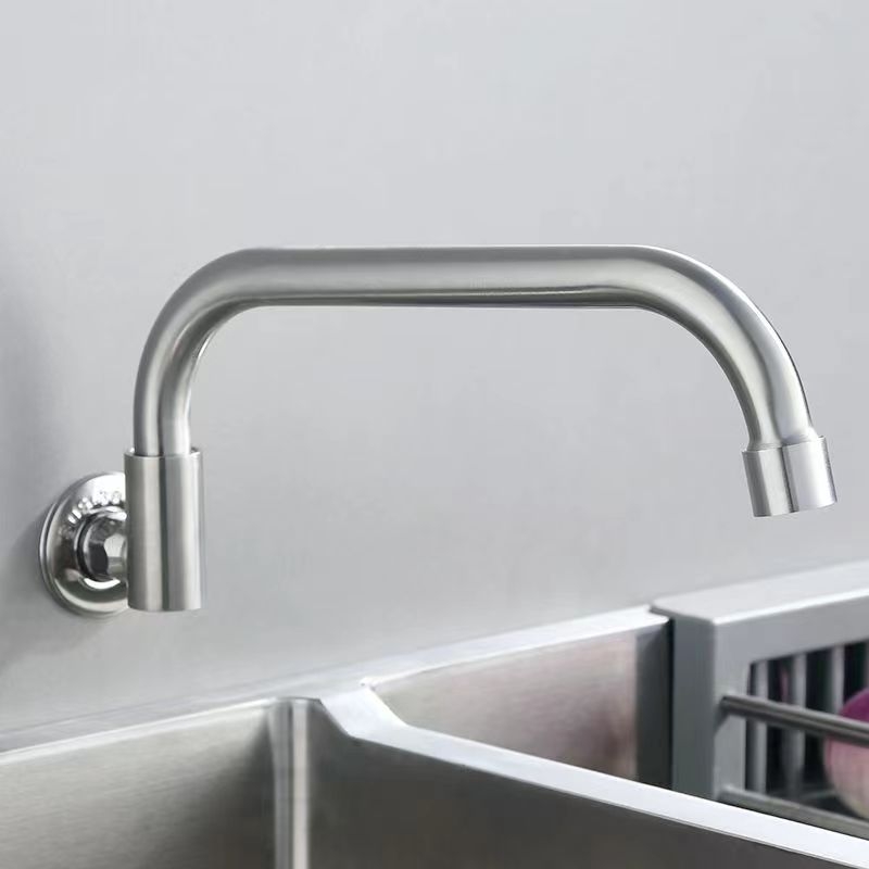 Nerezový kuchynský drezový kohút s inštaláciou do steny, otočný, len studená voda, keramický diskový ventil, brúsený povrch