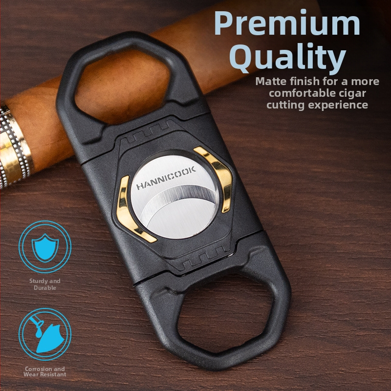 2-in-1 cigaro pjovėjas su laikikliu, rankų darbo, plastikas, lazerio/elektroplatinavimo paviršius, prekinis ženklas HANNICOOK HCJ-017