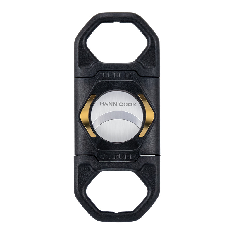 2-v-1 rezník na cigary s držiakom, ručná výroba, plast, laserové/elektroplatované povrch, značka HANNICOOK HCJ-017