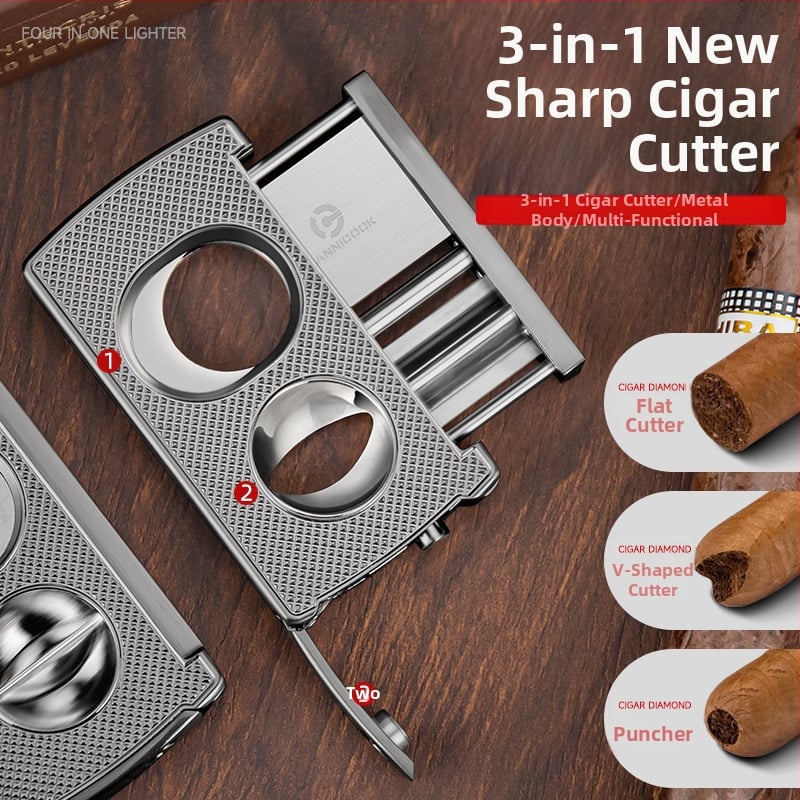 HANNICOOK viacúčelový rezník na cigarety, zliatina zinku, 3 v 1 ploché čepele a nôž tvaru V, povrchová úprava: striekanie alebo elektroplatovanie