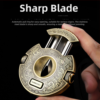 HANNICOOK zastrihávač cigár, V-tvarovaný z nerezovej ocele, telo zo zinkovej zliatiny, viaceré funkcie, poloautomatické otváranie a dierovanie