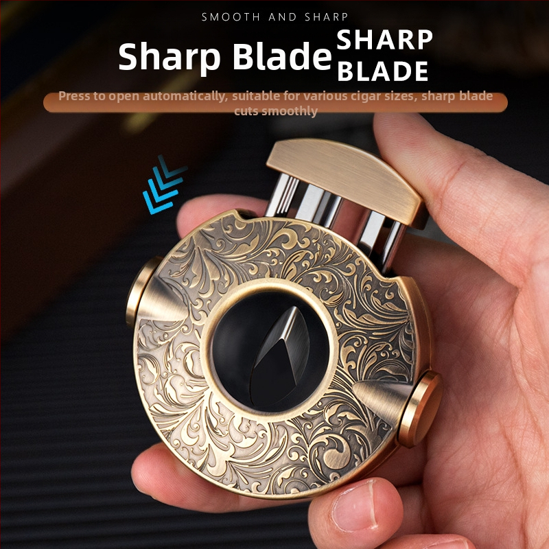 HANNICOOK Cigarų žirklės - Tri viename: V formos peilis iš cinko lydinio + nerūdijančio plieno, cigarų replė, pusiau automatinis perforatorius, pritaikomas