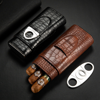 CIGARLOONG cigāru šķēru komplekts ar ādas pārnēsājamu mitrināšanas kastīti, 3 gab.