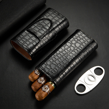 CIGARLOONG cigāru šķēru komplekts ar ādas pārnēsājamu mitrināšanas kastīti, 3 gab.