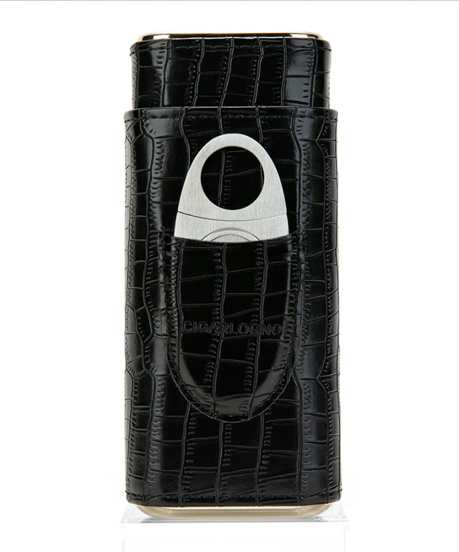 CIGARLOONG cigāru šķēru komplekts ar ādas pārnēsājamu mitrināšanas kastīti, 3 gab.