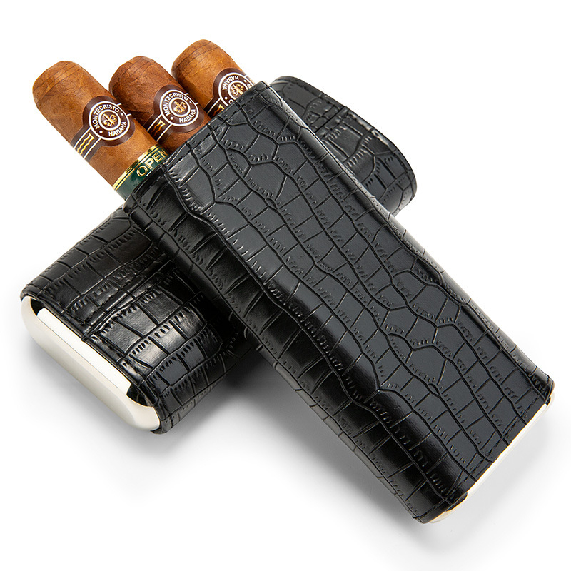 CIGARLOONG cigāru šķēru komplekts ar ādas pārnēsājamu mitrināšanas kastīti, 3 gab.