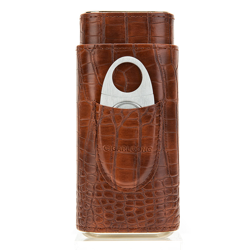 CIGARLOONG cigāru šķēru komplekts ar ādas pārnēsājamu mitrināšanas kastīti, 3 gab.