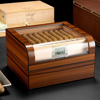 Divslāņu cigāru humidor no cedra koka, ar izliektu caurspīdīgu vāku, liela ietilpība, modelis CA-25BX