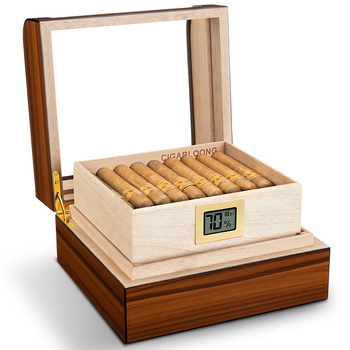 Divslāņu cigāru humidor no cedra koka, ar izliektu caurspīdīgu vāku, liela ietilpība, modelis CA-25BX