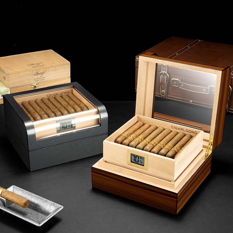Divslāņu cigāru humidor no cedra koka, ar izliektu caurspīdīgu vāku, liela ietilpība, modelis CA-25BX