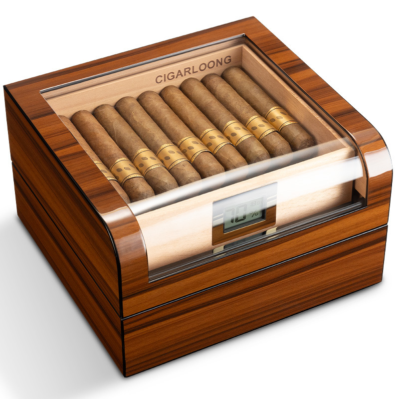 Divslāņu cigāru humidor no cedra koka, ar izliektu caurspīdīgu vāku, liela ietilpība, modelis CA-25BX