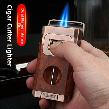 Xintai nerezový zapaľovač na cigary, vetruodolný, s integrovaným nožom na cigary a držiakom na cigary, elektroplatinovaná povrchová úprava