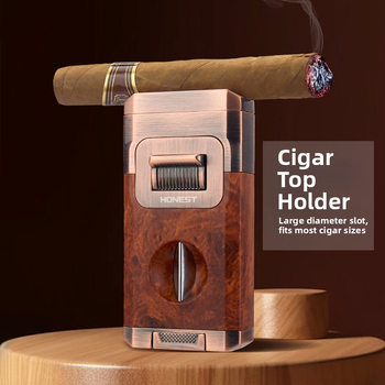 Xintai nerezový zapaľovač na cigary, vetruodolný, s integrovaným nožom na cigary a držiakom na cigary, elektroplatinovaná povrchová úprava