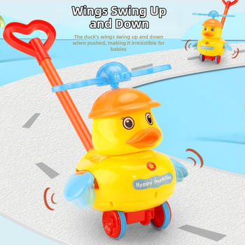 CL Hračkárska na tlačenie pre deti 0–3 rokov, kreslená kačka so zvukom – z plastu, rozvíja plazenie, uchopenie, zmysly a koordináciu ruka-oko