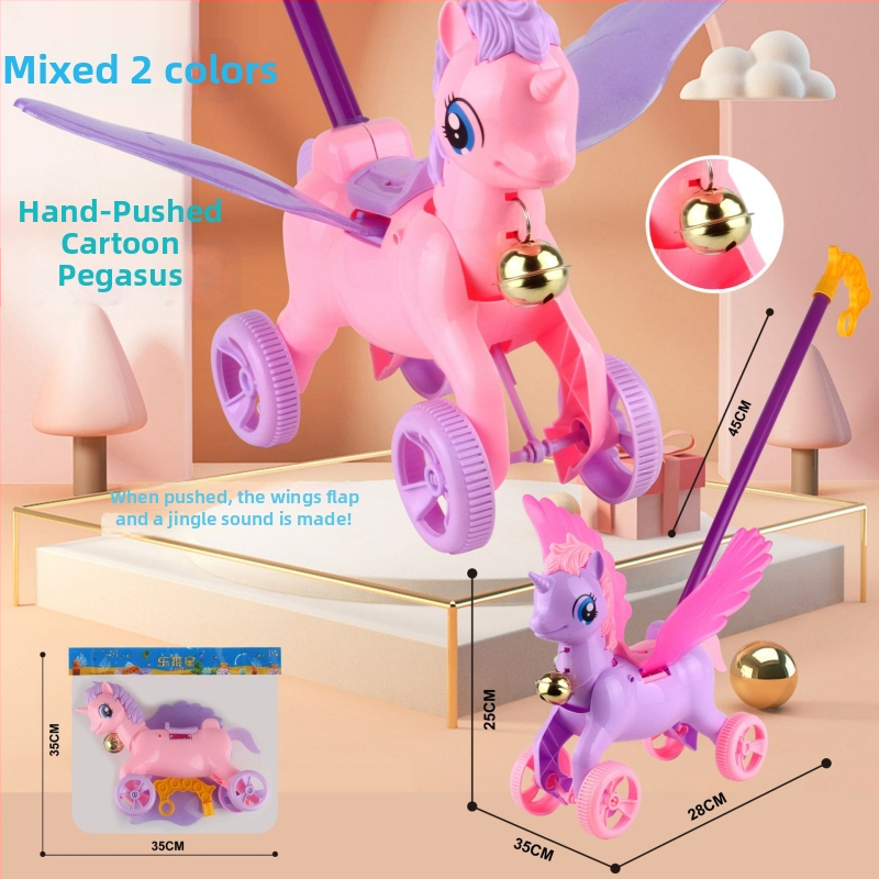 CL Hračkárska na tlačenie pre deti 0–3 rokov, kreslená kačka so zvukom – z plastu, rozvíja plazenie, uchopenie, zmysly a koordináciu ruka-oko