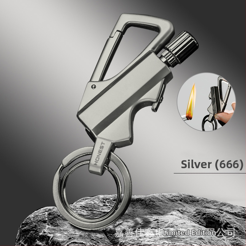 Kovová multifunkčná kerosínová zapaľovač s kľúčenkom a otváračom fľaše, vetruodolný a vodotesný, ľahko prenosný do exteriéru