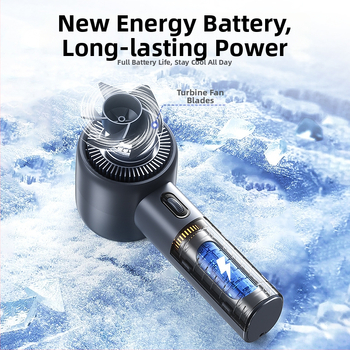 Ručný ventilátor s digitálnym displejom, bezkrokové nastavenie rýchlosti, vstavaná batéria a bezkomutátorový motor