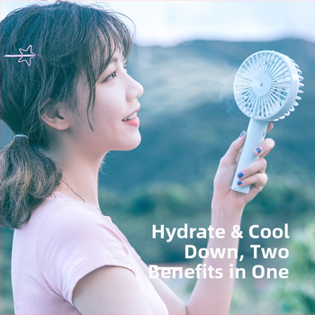 Ručný USB mlhový ventilátor s vodnou hmlou – 3 rýchlosti, bezkartáčový motor, vymeniteľná batéria 1000–1200mAh