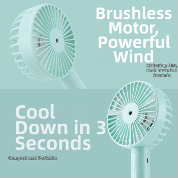 Ručný USB mlhový ventilátor s vodnou hmlou – 3 rýchlosti, bezkartáčový motor, vymeniteľná batéria 1000–1200mAh
