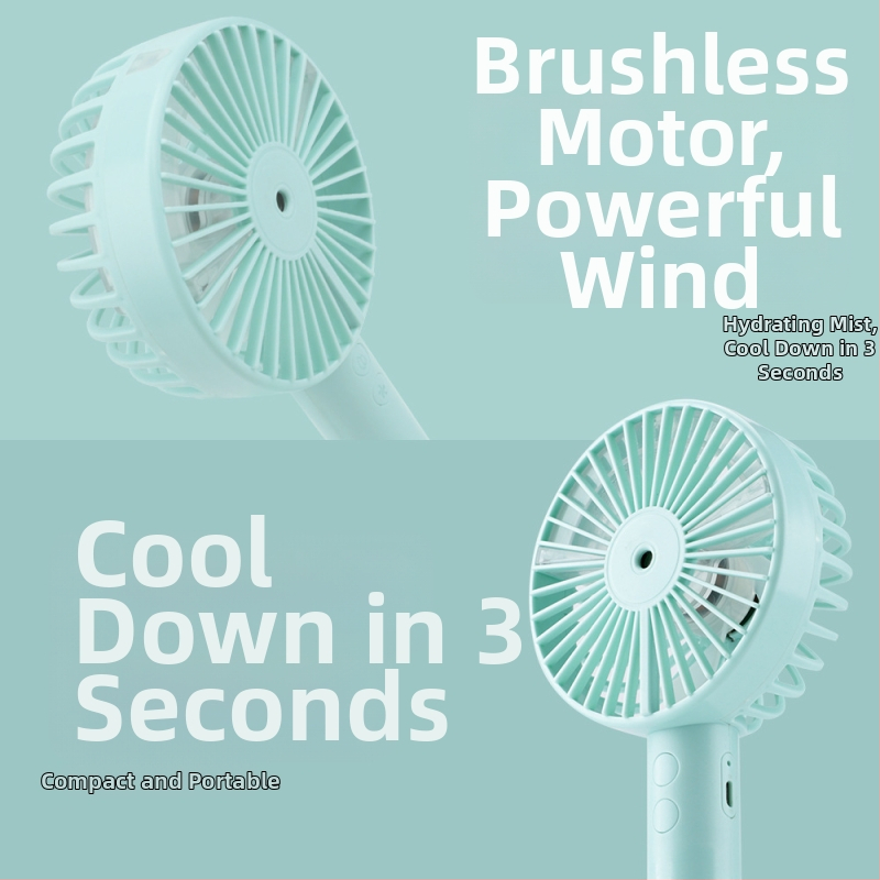 Ručný USB mlhový ventilátor s vodnou hmlou – 3 rýchlosti, bezkartáčový motor, vymeniteľná batéria 1000–1200mAh