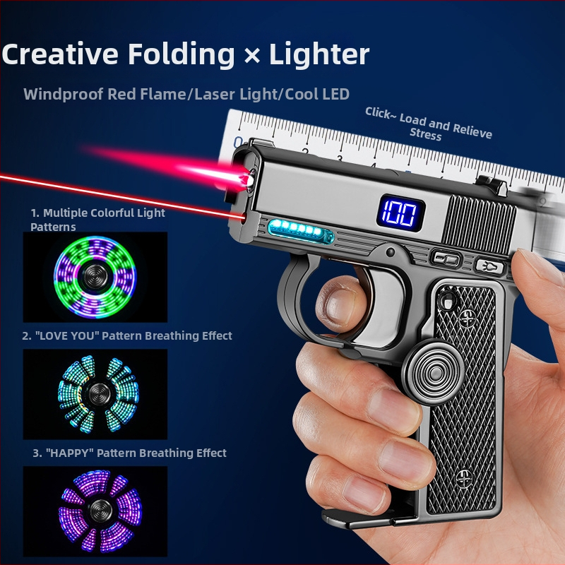 Zapaľovač v tvare pištole, kovové telo, palivo: bután, vetru odolný, značka Light Chaser, model TH679.