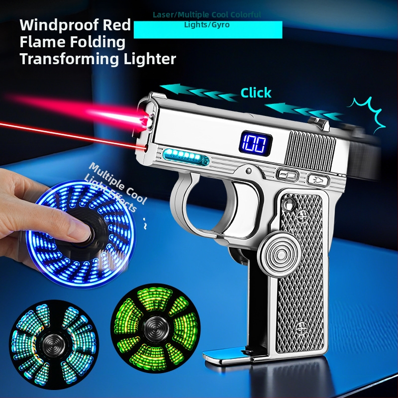 Zapaľovač v tvare pištole, kovové telo, palivo: bután, vetru odolný, značka Light Chaser, model TH679.