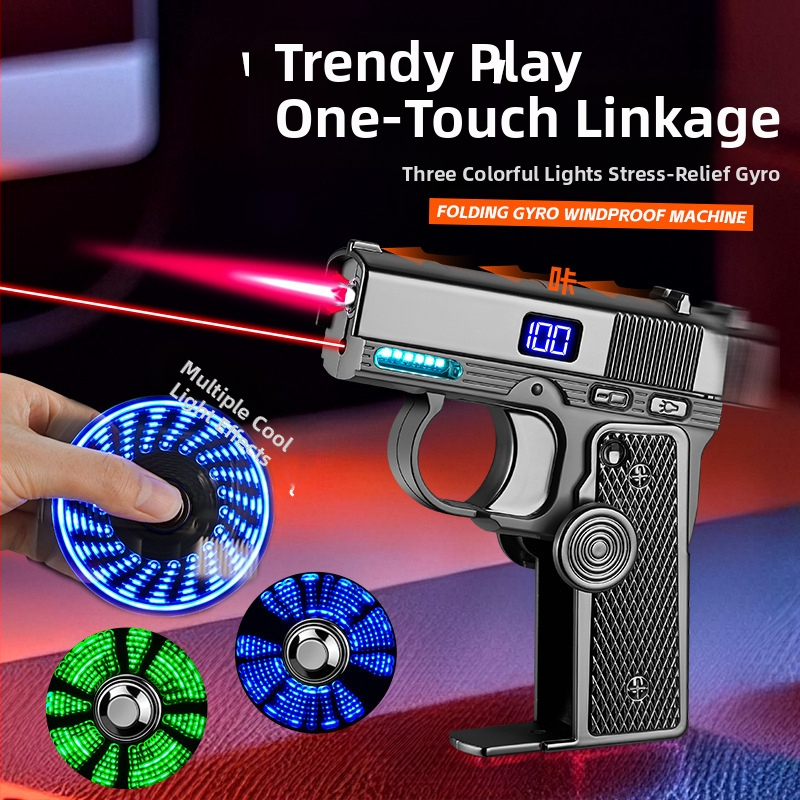 Zapaľovač v tvare pištole, kovové telo, palivo: bután, vetru odolný, značka Light Chaser, model TH679.